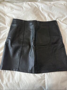 Faux Leather Panel Mini Skirt in Black